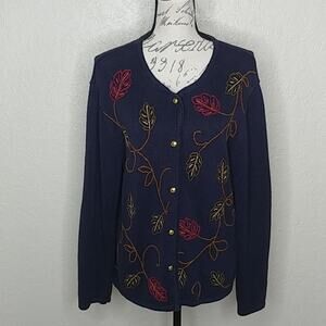 Crystal Kobe Vintage 90s Autumn Themed Leaf Print Cardigan Grandmacore Size M